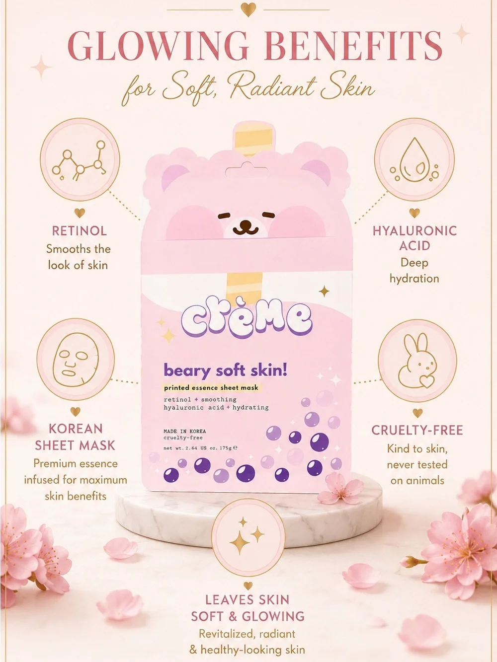 The Crème Shop Beary Soft Skin Sheet Mask | Retinol + Hyaluronic Acid